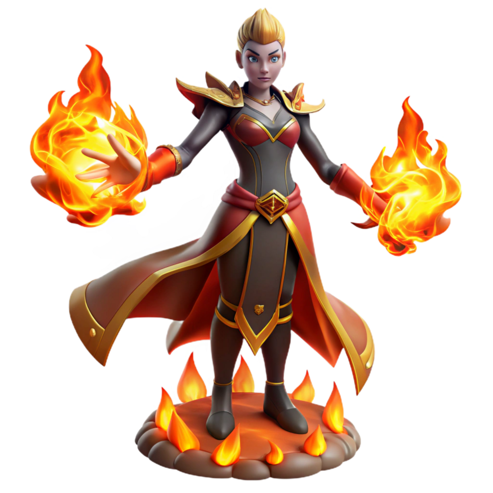 extraordinary vintage Fiery Sorceress 3D Render 4K png