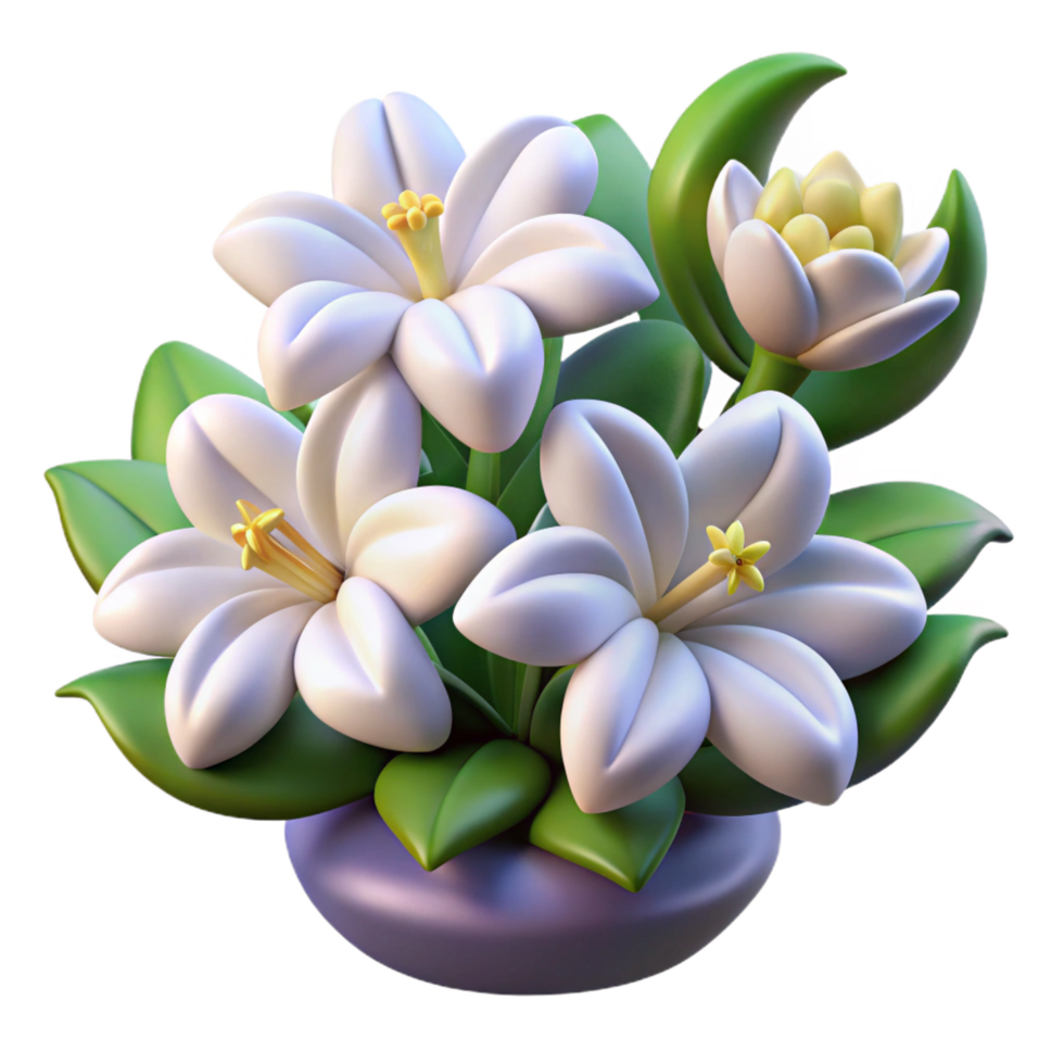 serene traditional 3D Render White Flowers in Pot premium png