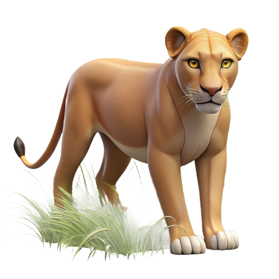 serene modern Cartoon Lioness in Grass 3D Render original png