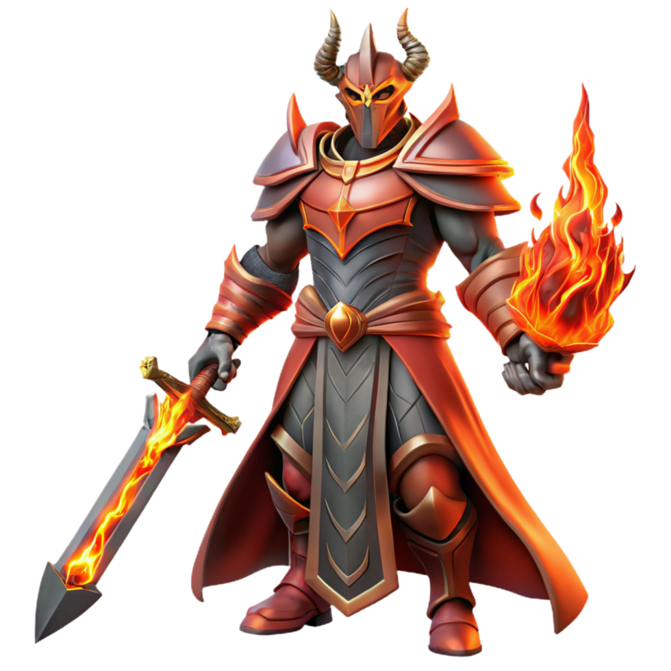 vibrant vintage Fiery Knight 3D Render professional png