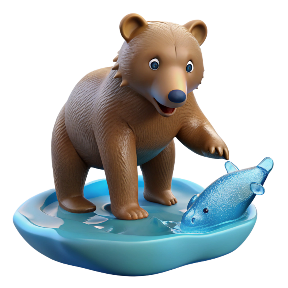 serene contemporary Adorable 3D Render Bear and Dolphin genuine png