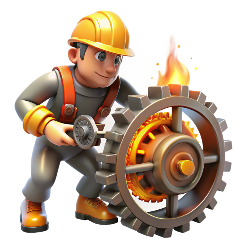 dramatic artistic 3D Cartoon Mechanic Gear Illustration high resolution png