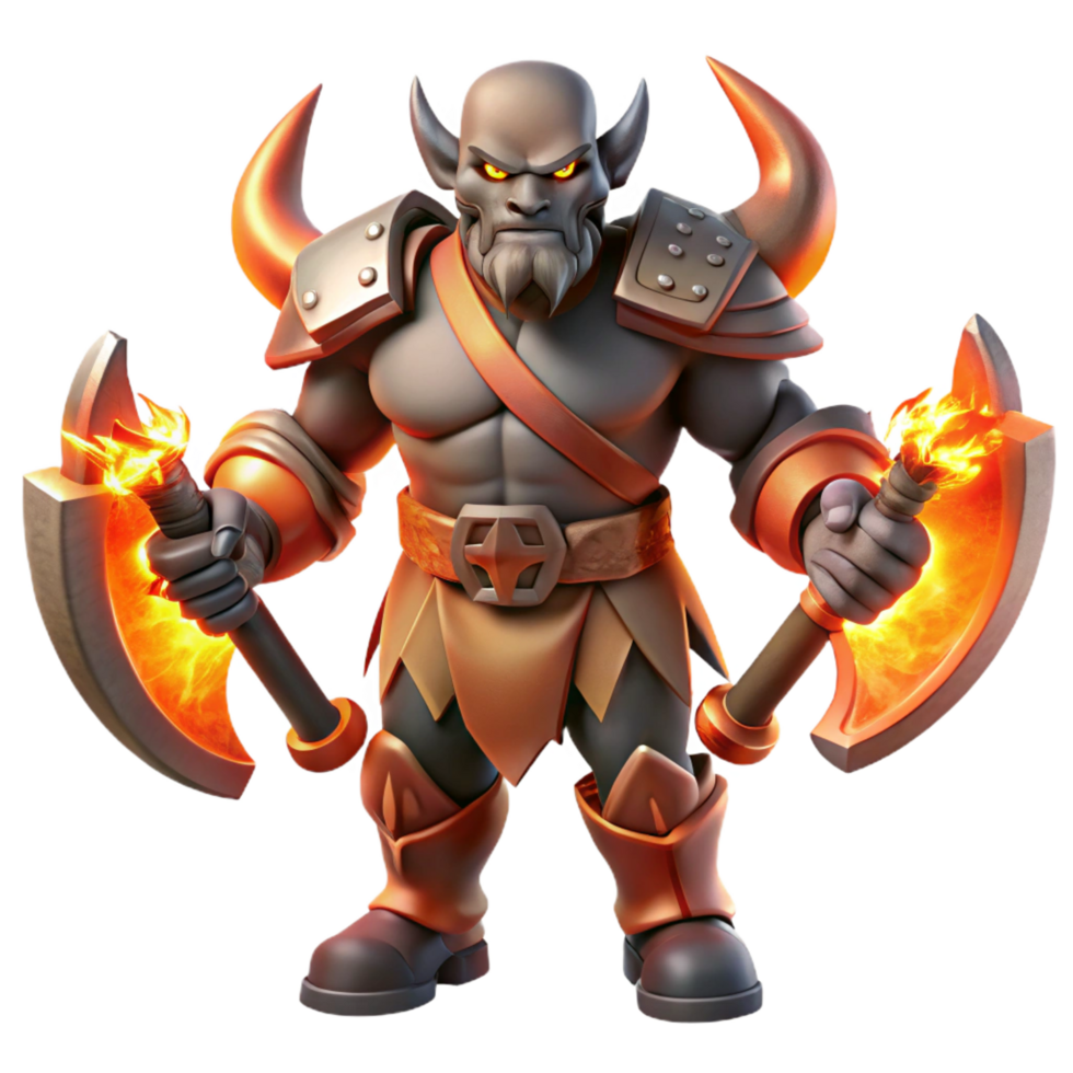 stunning vintage Fiery Orc Warrior 3D Render high resolution png