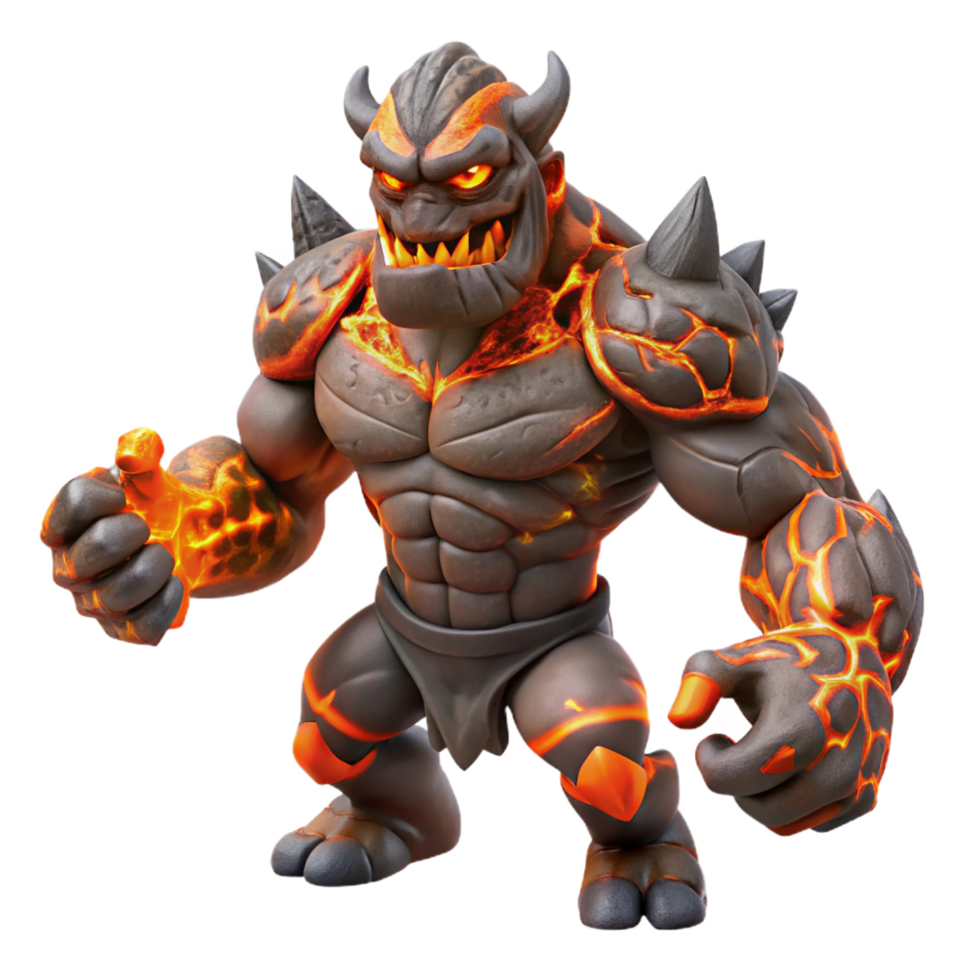 elegant minimalist Lava Golem 3D Render high quality png