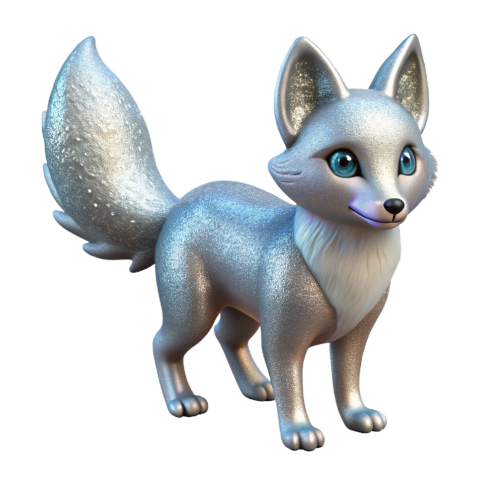 serene creative Sparkling Silver Fox 3D Render high resolution png
