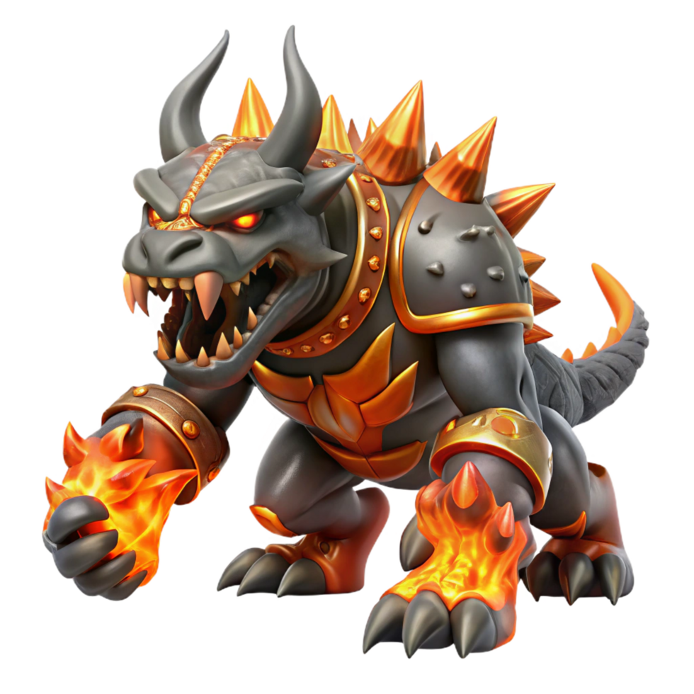 stunning vintage Fiery Armored Beast 3D Render premium png