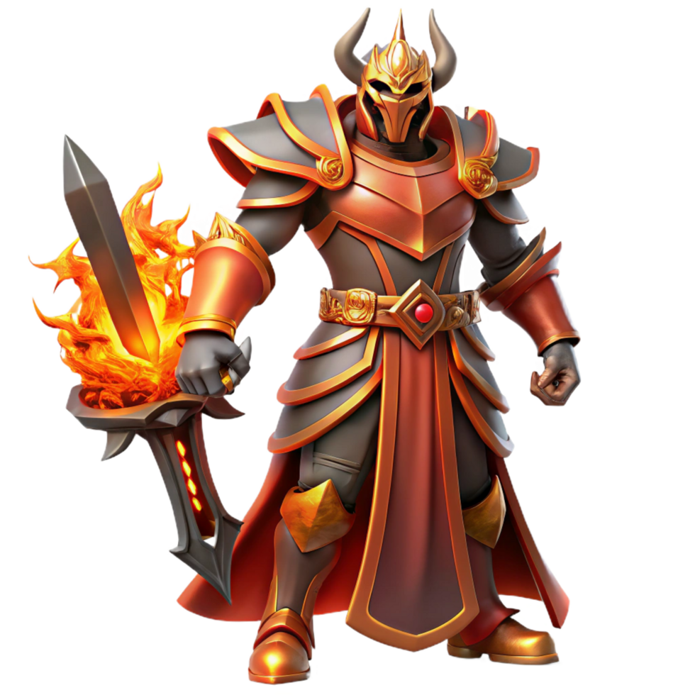 extraordinary contemporary Fiery Knight 3D Render original png