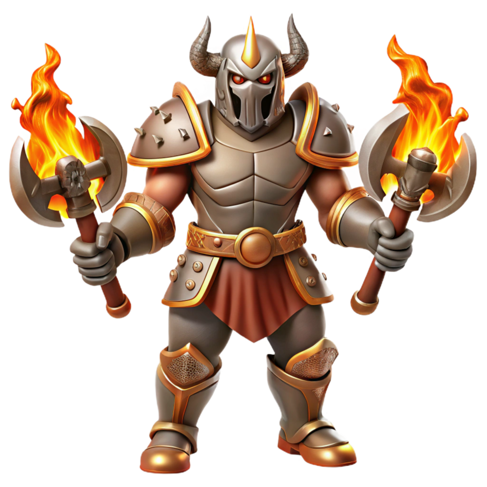 dramatic minimalist Fiery Warrior 3D Render authentic png