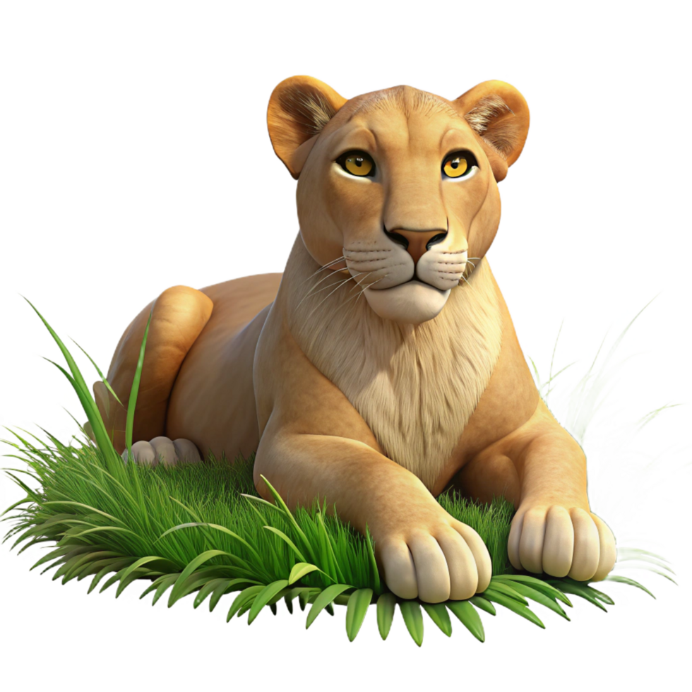 dramatic abstract 3D Lioness in Grass Illustration authentic png