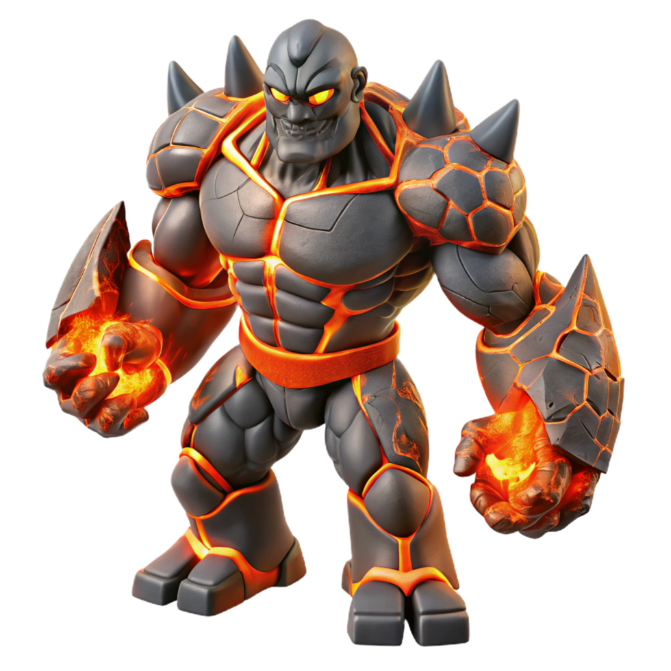 impressive modern Lava Golem 3D Render premium png