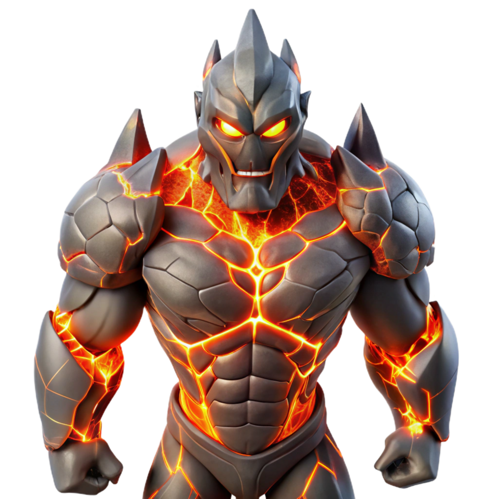 elegant artistic Fiery Lava Golem 3D Render original png