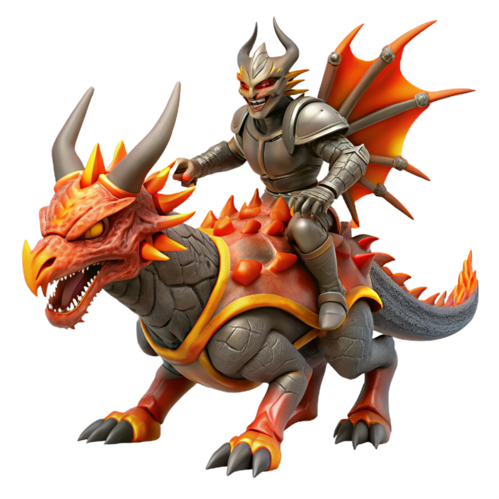 stunning minimalist Fiery Dragon Knight 3D Render high resolution png