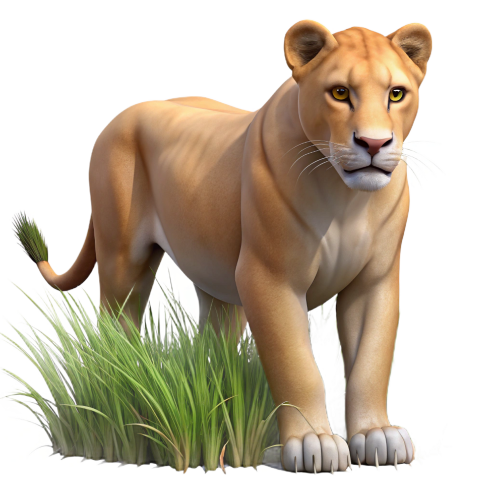 wonderful classic 3D Lioness in Grassland Illustration 4K png