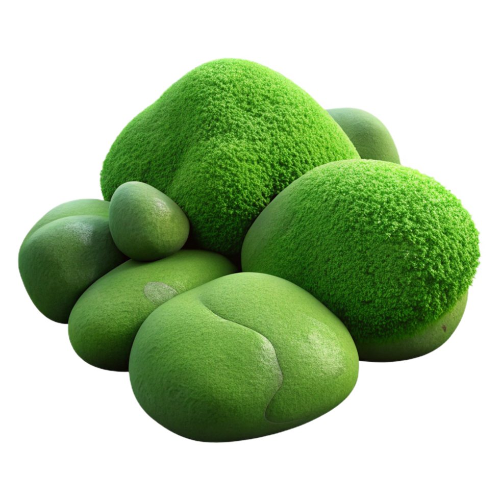 extraordinary rustic 3D Render Mossy Stones Green Background authentic png