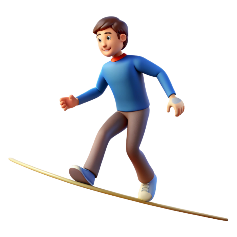 wonderful classic 3D Cartoon Man Boardsliding Illustration high resolution png