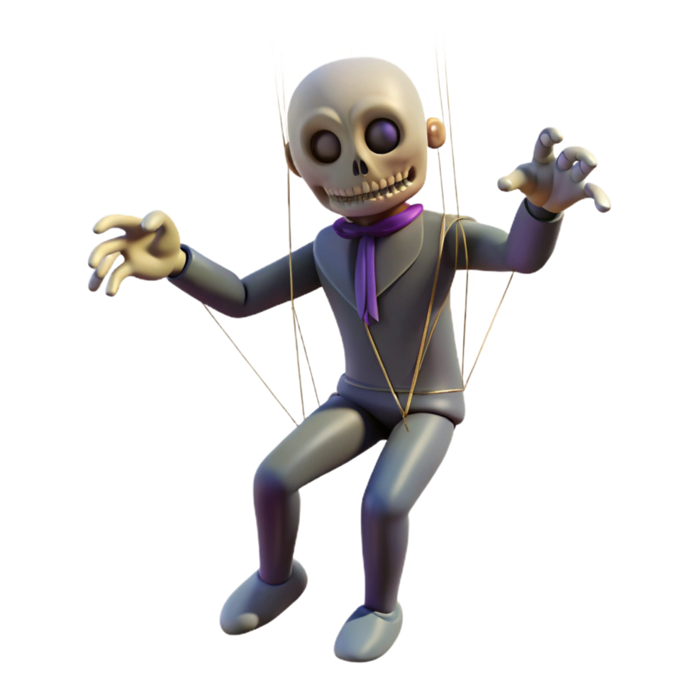 vibrant modern 3D Puppet Skeleton Illustration high quality png