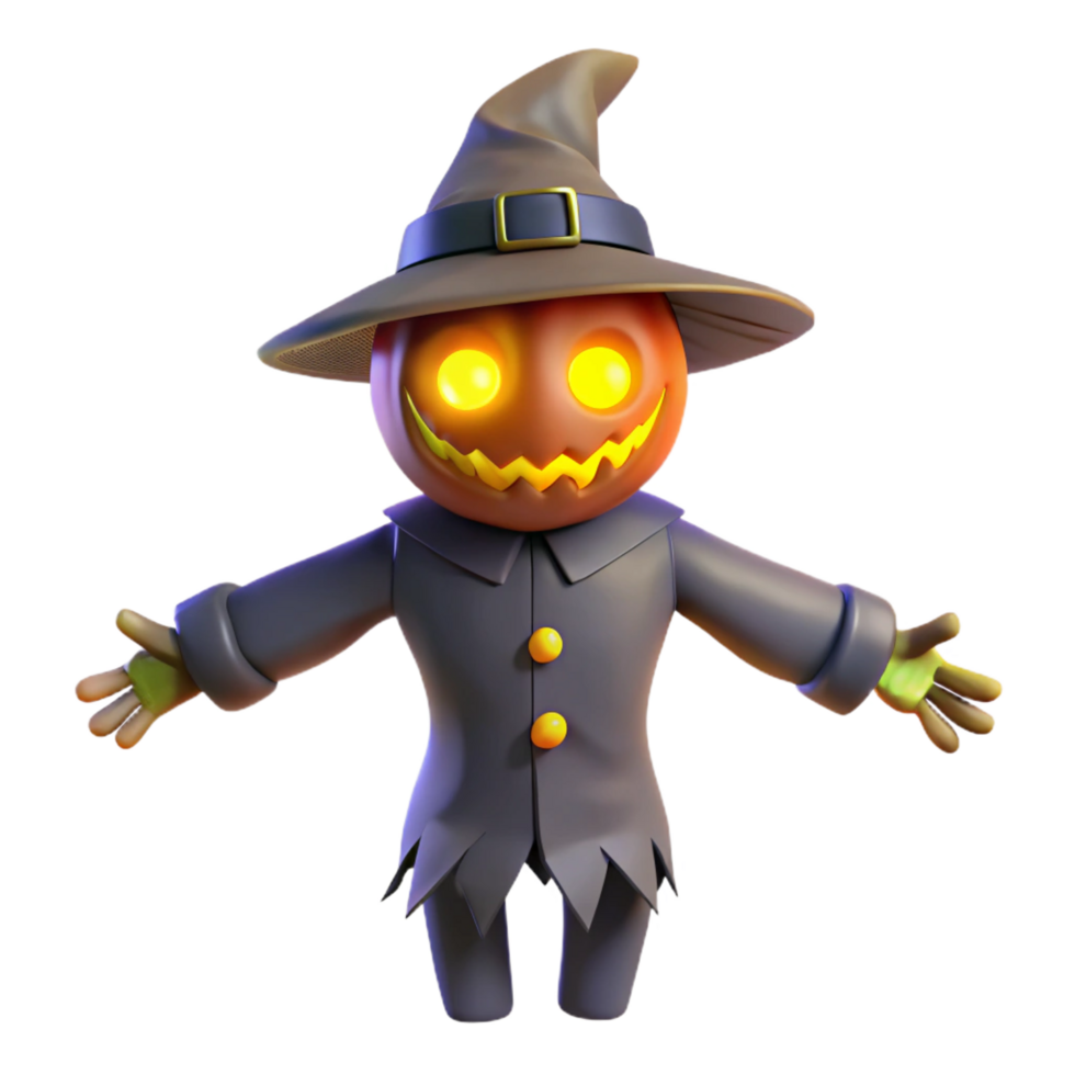 impressive contemporary 3D Halloween Pumpkin Scarecrow Illustration exclusive png