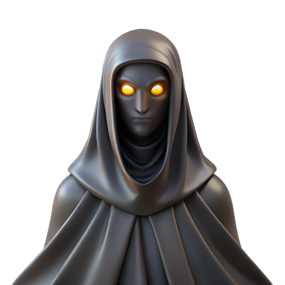 impressive traditional Mysterious Hooded Figure 3D Render high quality png