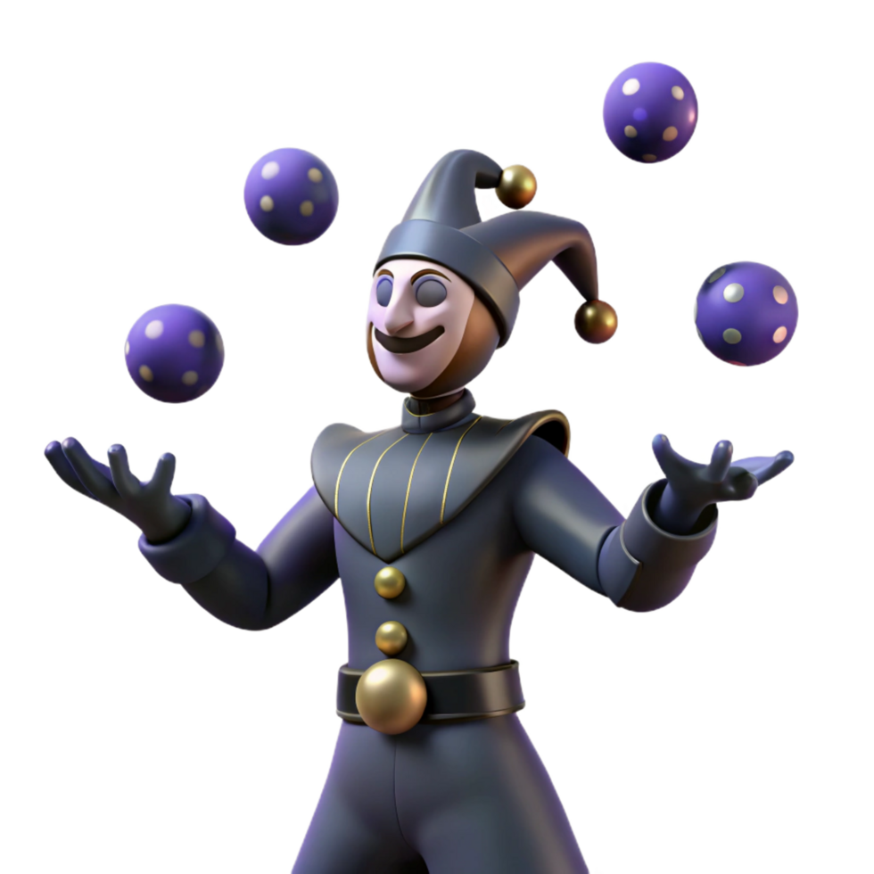 beautiful artistic 3D Juggling Jester Illustration detailed png