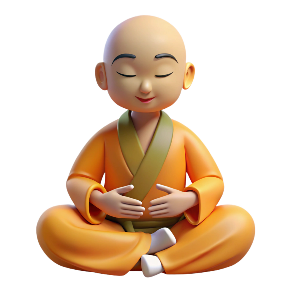 magnificent artistic 3D Cartoon Monk in Meditation original png