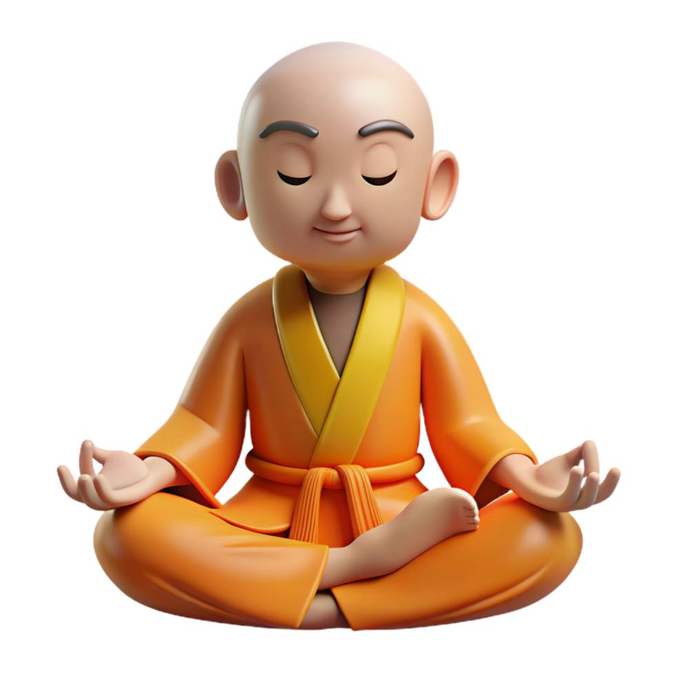 magnificent rustic 3D Cartoon Monk in Meditation Pose detailed png