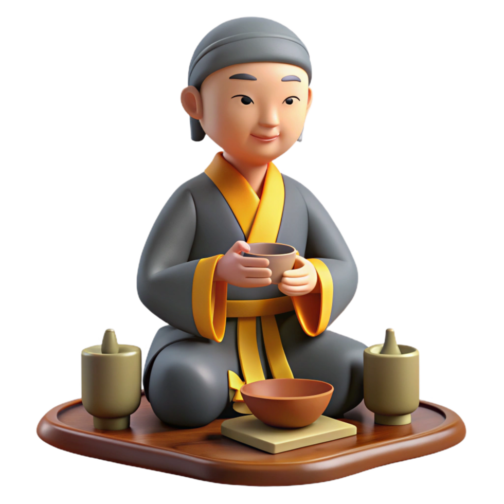 serene minimalist 3D Render Asian Tea Ceremony Illustration high resolution png