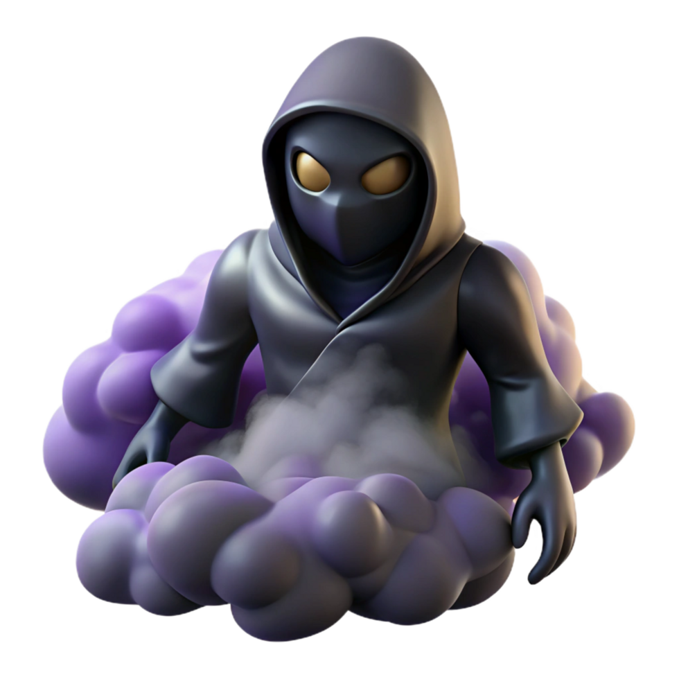 stunning creative 3D Render Mysterious Hooded Figure in Clouds original png