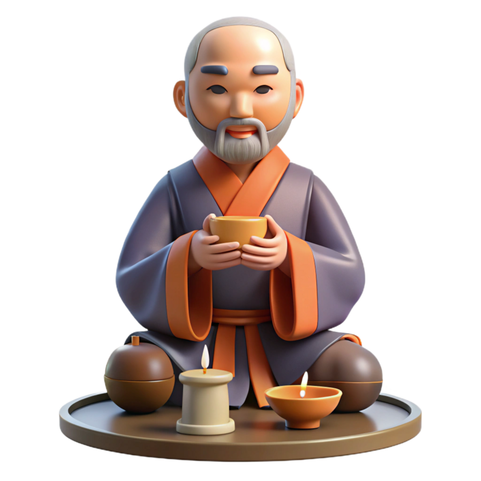 dramatic artistic 3D Illustration Tranquil Monk Tea Ceremony genuine png