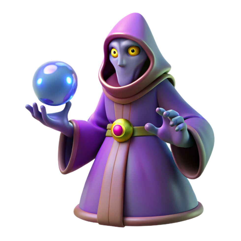 beautiful artistic 3D Render Wizard with Crystal Ball detailed png