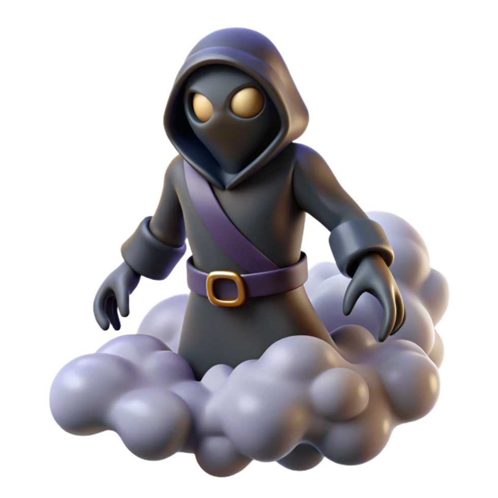 wonderful traditional 3D Render Mysterious Hooded Figure on Cloud genuine png