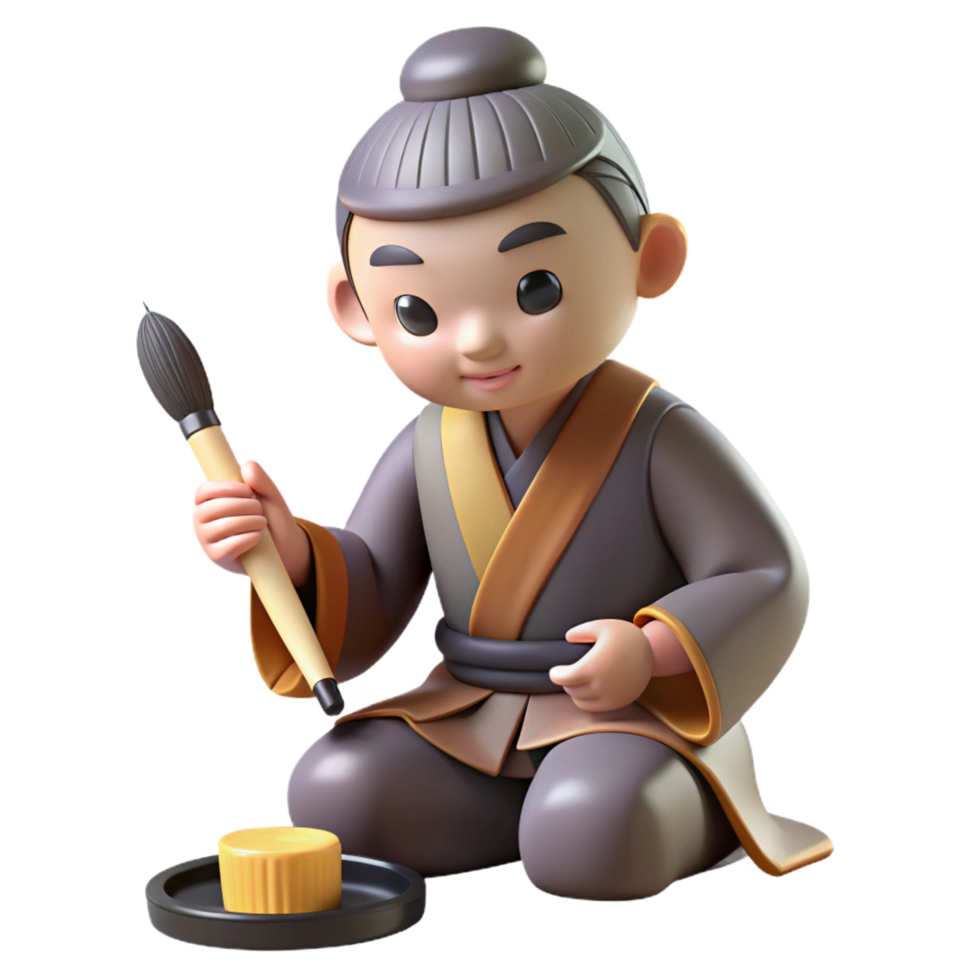 elegant abstract 3D Cartoon Boy Ink Painting Illustration high resolution png