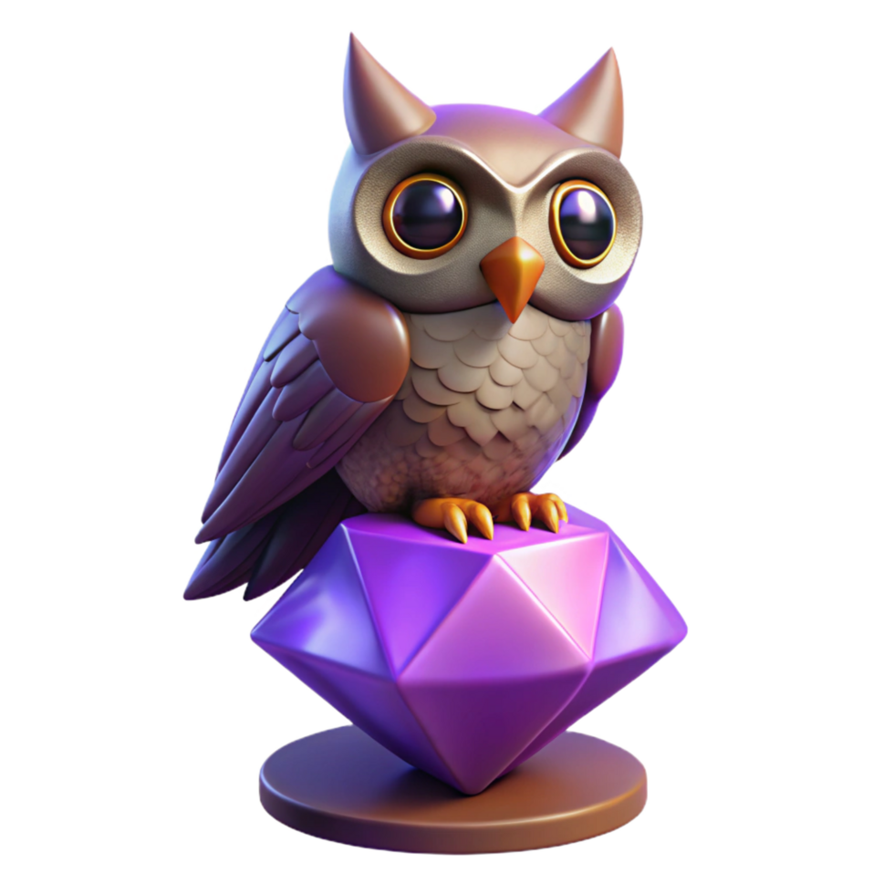 elegante clásico 3d hacer dibujos animados búho en joya 4k png