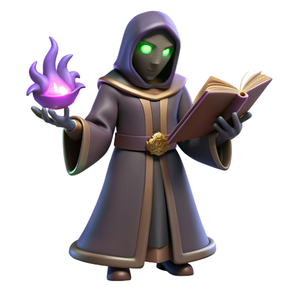 beautiful minimalist 3D Render Wizard Studying Spellbook high resolution png