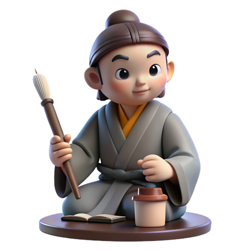 elegant vintage 3D Render Cartoon Asian Scholar professional png