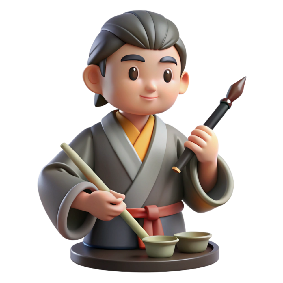 serene vintage 3D Cartoon Artist Figure authentic png