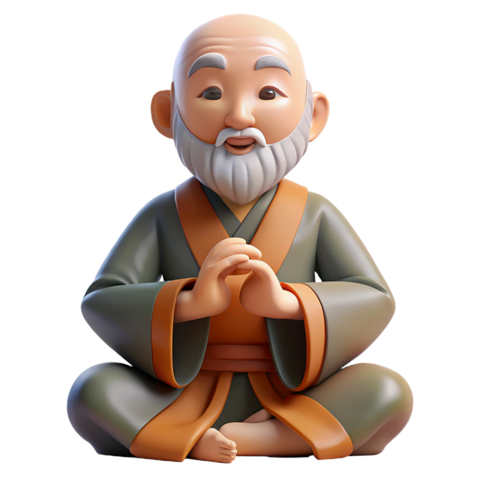 magnificent traditional 3D Cartoon Monk Illustration 4K png