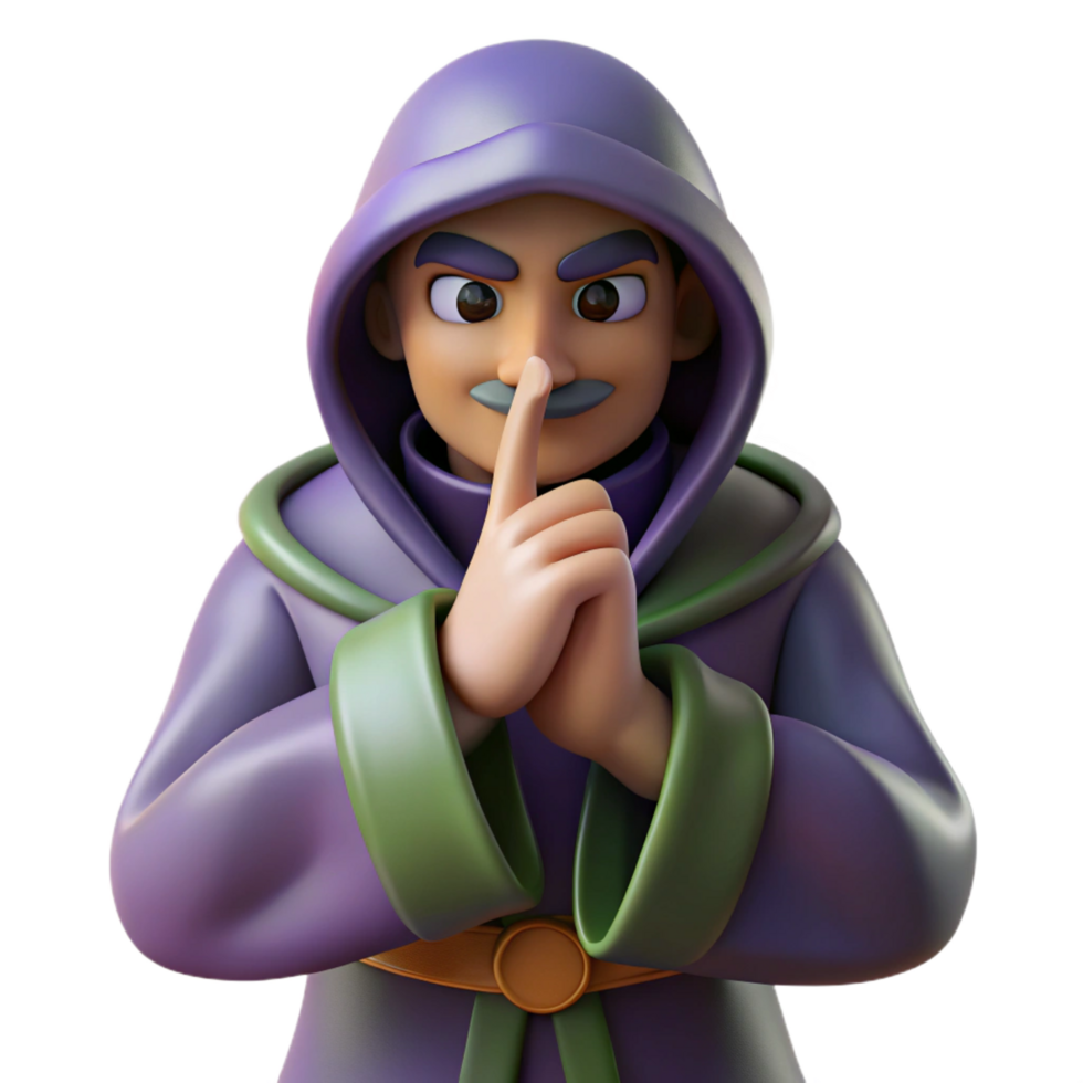 vibrant artistic 3D Render Mysterious Wizard Shhh original png