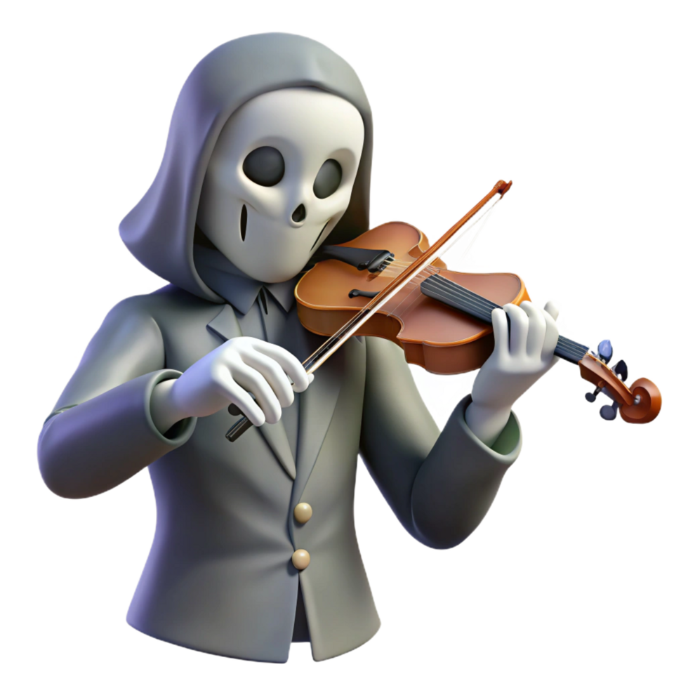 elegant minimalist Grim Reaper 3D Illustration Playing Violin high resolution png