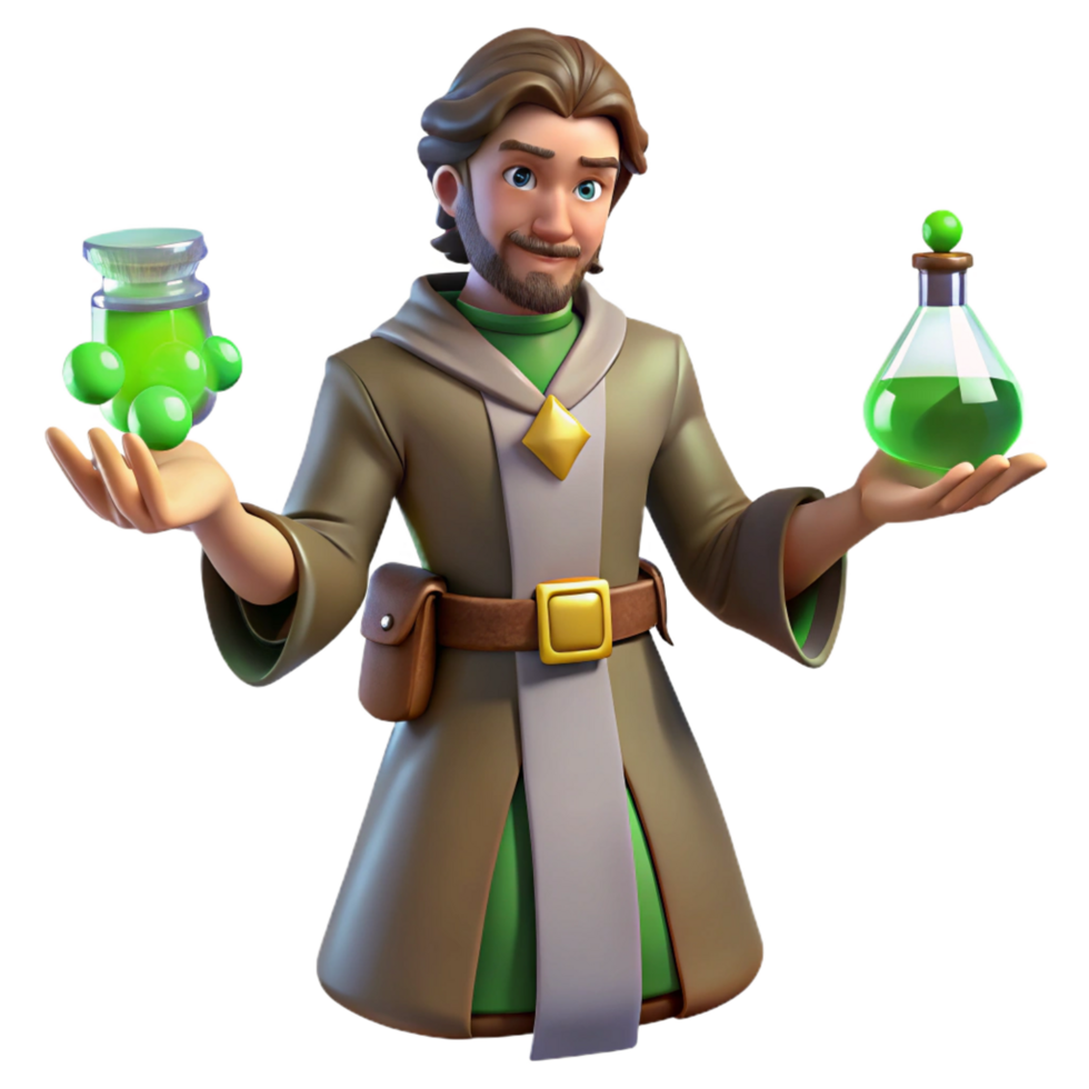 elegant modern 3D Alchemist with Potions authentic png