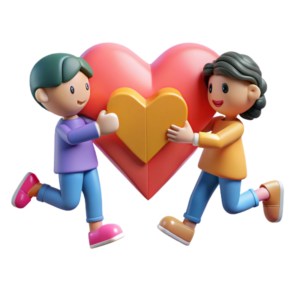 wonderful contemporary 3D Render Loving Couple Holding Heart detailed png