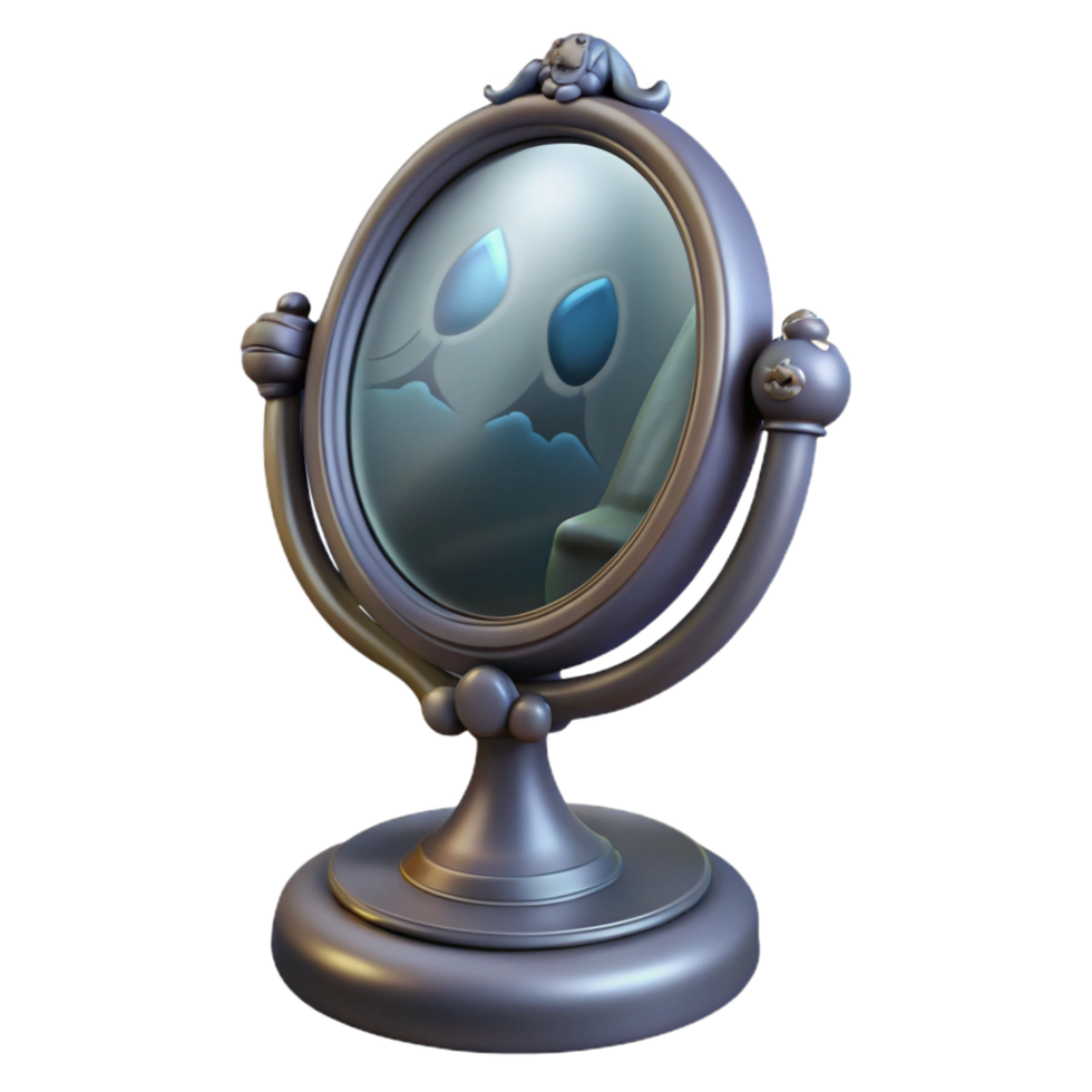 beautiful modern Sad Ghost in Antique Mirror 3D Render original png