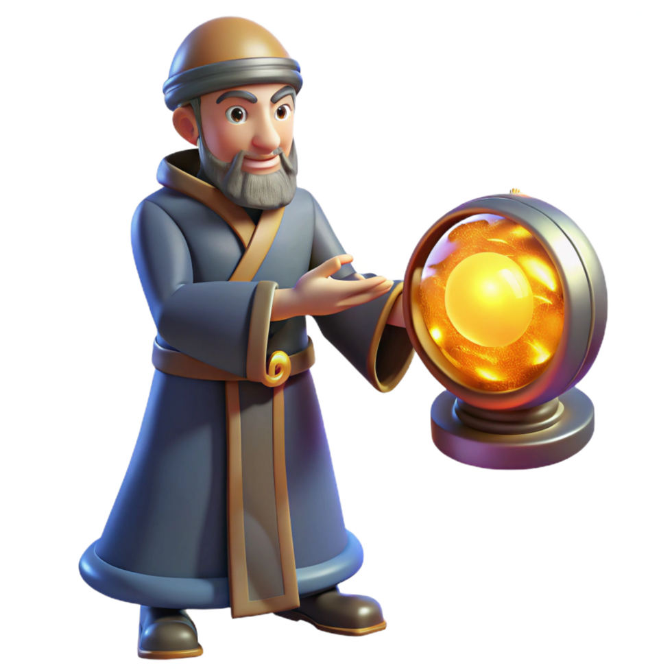 magnificent contemporary Wise Mage 3D Render Glowing Orb high resolution png
