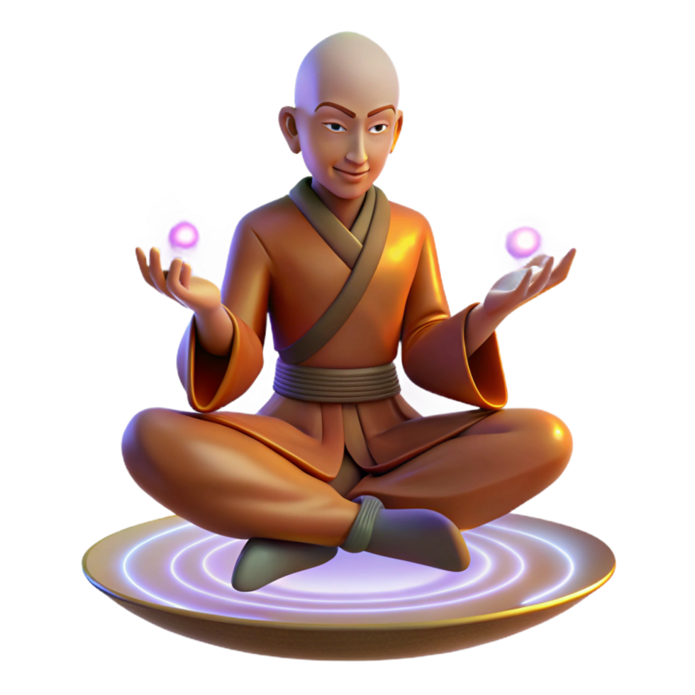 beautiful rustic 3D Monk Meditating with Energy Orbs Illustration exclusive png