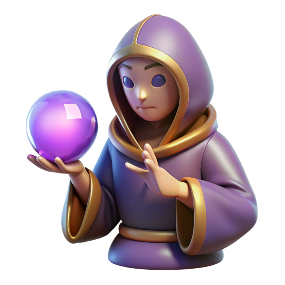 magnificent creative 3D Render Young Wizard Purple Robe professional png