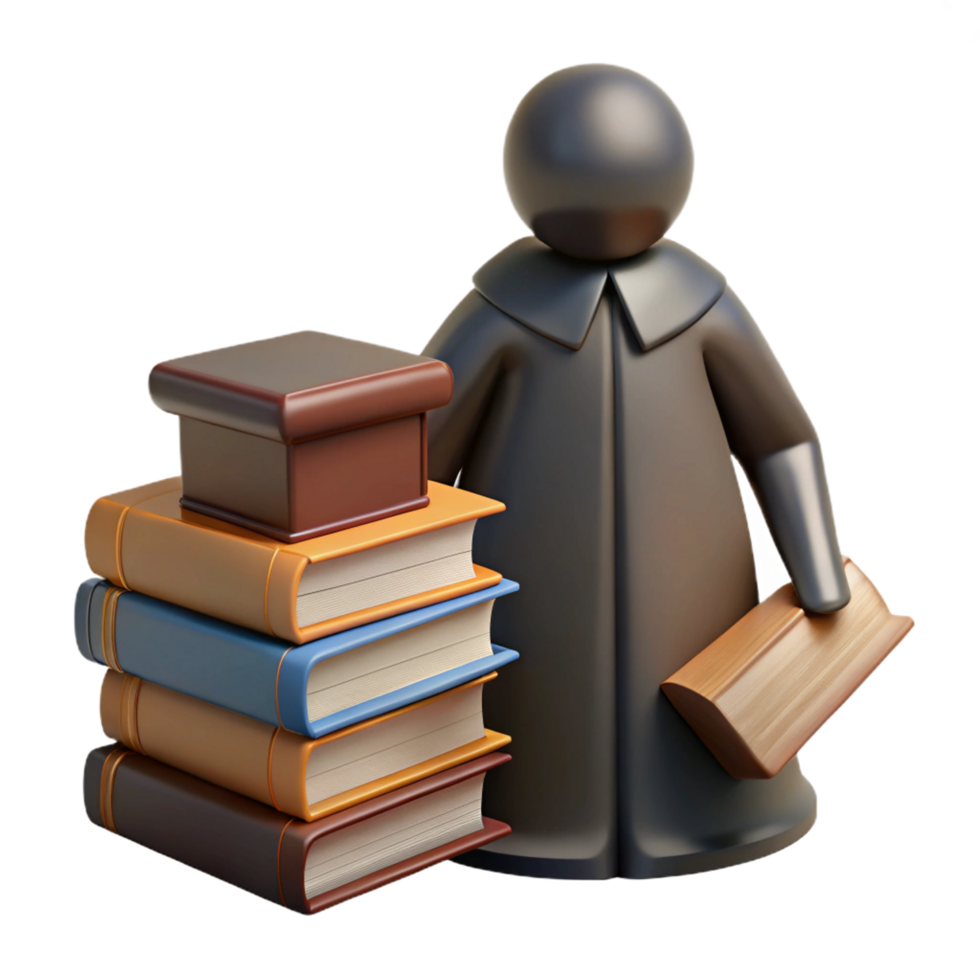 dramatic abstract 3D Judge with Books and Gavel Illustration detailed png