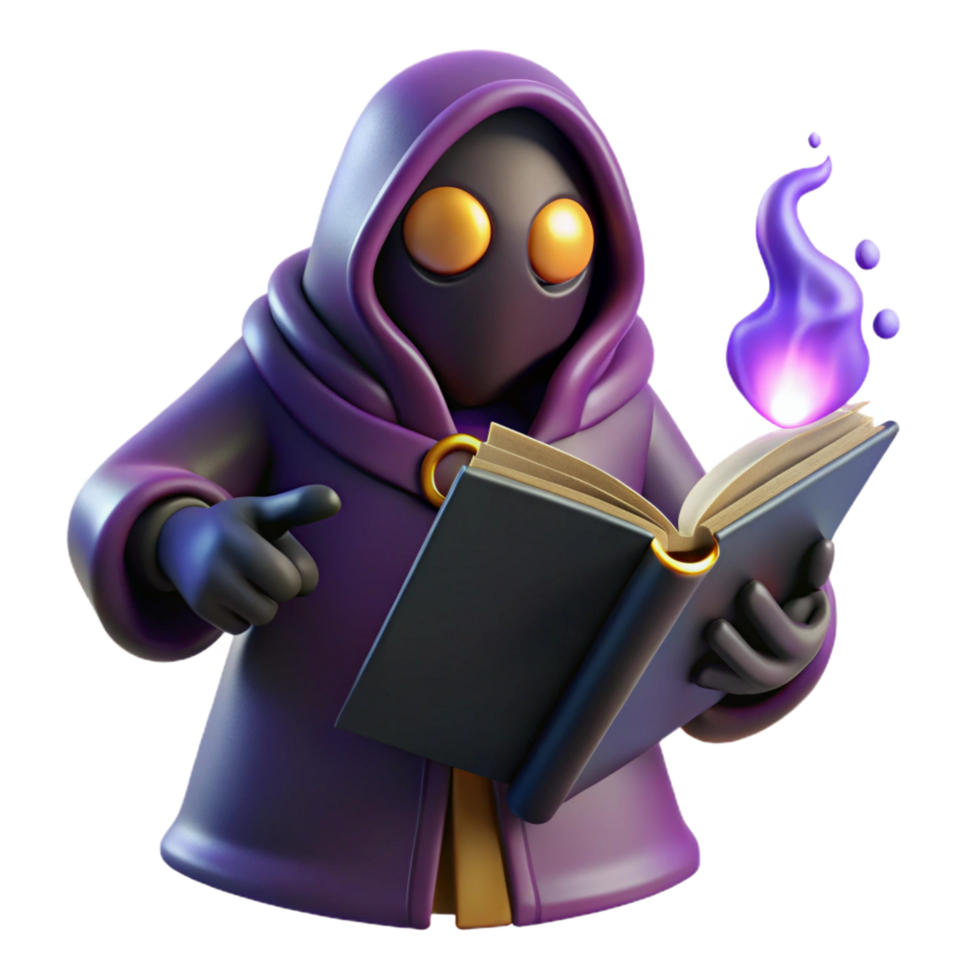 magnificent creative 3D Render Wizard Reading Book authentic png