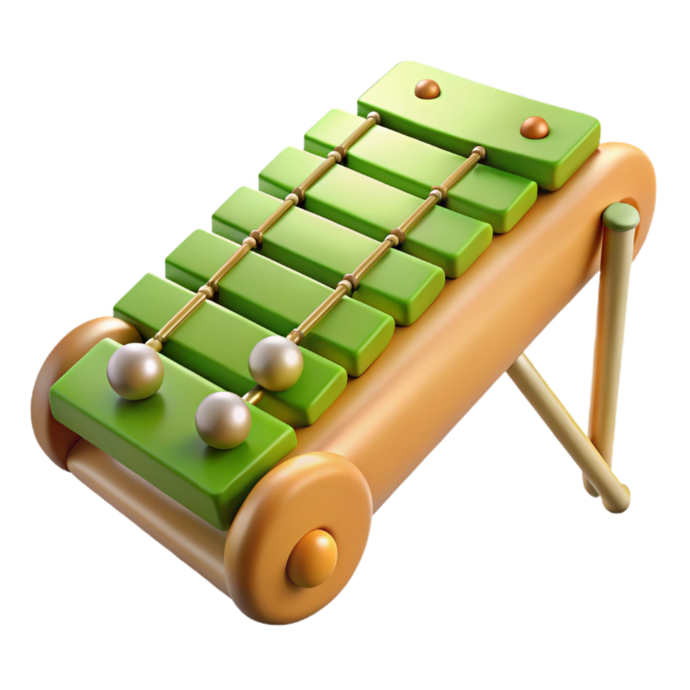 vibrant rustic 3D Render Green Xylophone Toy Illustration original png