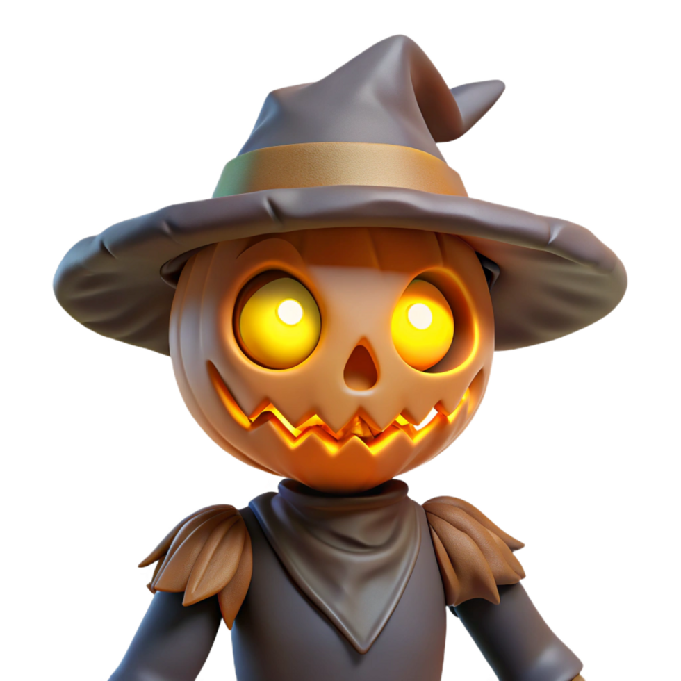 vibrant minimalist 3D Halloween Pumpkin Scarecrow Illustration premium png