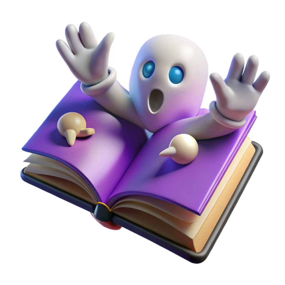 elegant artistic 3D Ghost in Book Illustration authentic png
