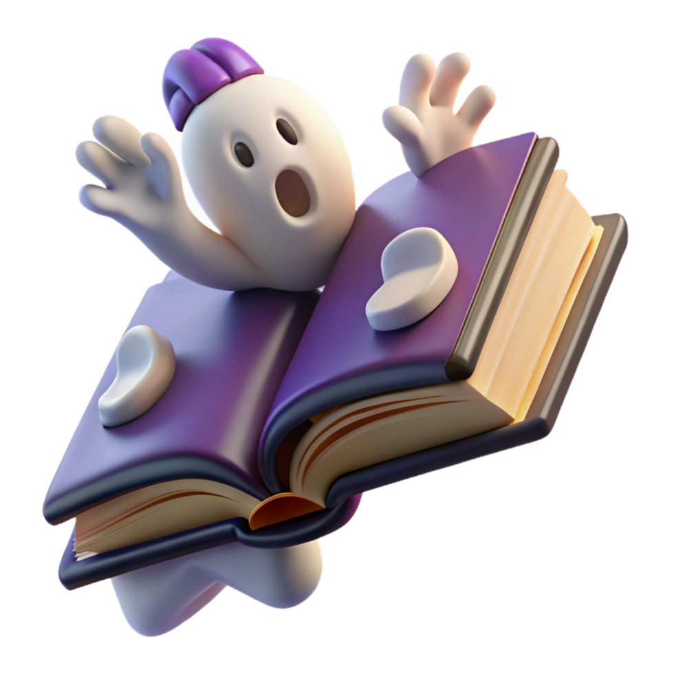 dramatic artistic 3D Ghost Illustration Surprised by Book genuine png